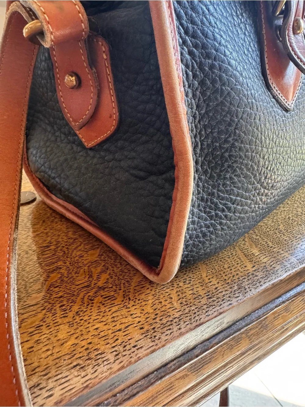 Dooney & Bourke Black and Brown Pebbled Leather Satchel